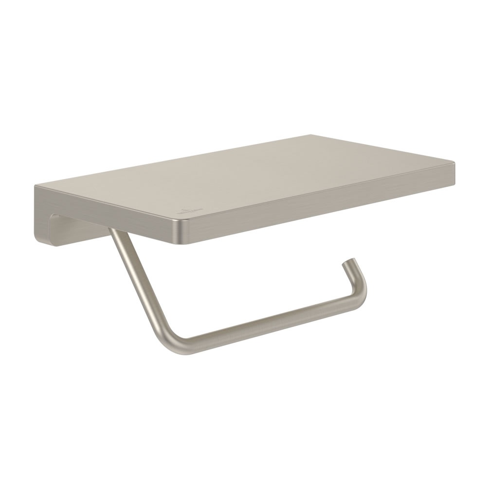 Cutout image of Villeroy & Boch Elements Striking Brushed Nickel Toilet Roll Holder & Shelf